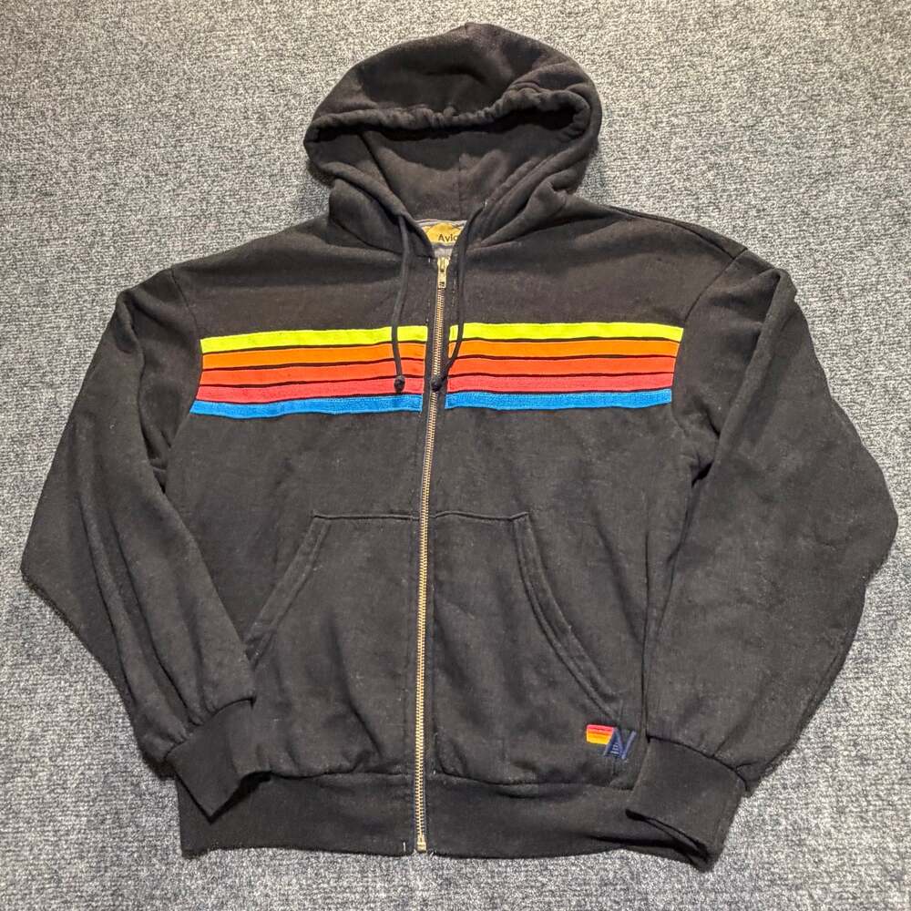 Aviator Nation XS Mens Charcoal Grey 5 Stripe Full Zip Hoodie Sweatshirt 80s